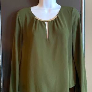 Naked Zebra Forest Green Flowy Top with Gold Statement Detailing